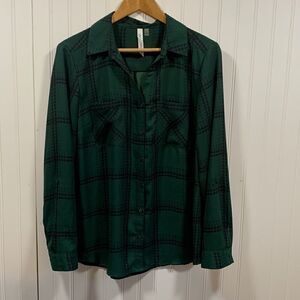 NY collection button down dark green top